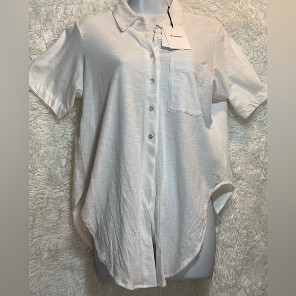 THEORY NWT Sea Slub Hekanina Cotton Tie Front button down Pictured AS IS - Picture 2 of 11